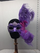 Purple Venetian Masquerade Mask Feathers Made in Italy Venezia Original Stamp