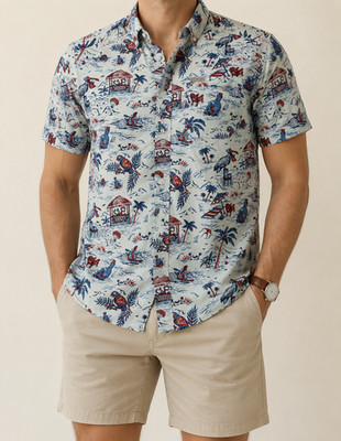 Columbia Hawaiian Shirt Button Up Small Beachy Outdoorsy Hiking All Over Print
