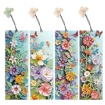 4 Pcs 5D Flowers and Butterfly Diamond Art Bookmarks,DIY Diamond Painting Boo...