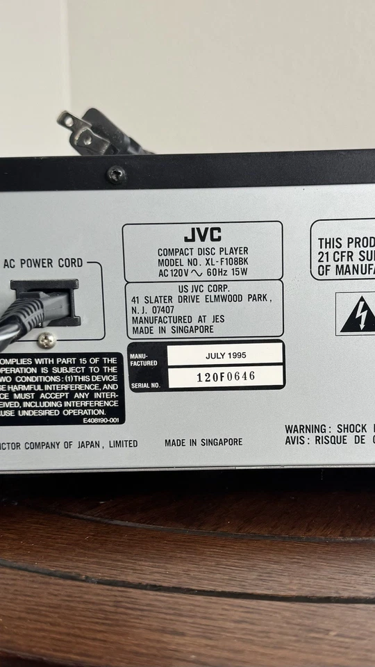 JVC XL-F108BK CD Changer 5 Compact Disc Player No Remote Tested and Working - Image 2 of 2