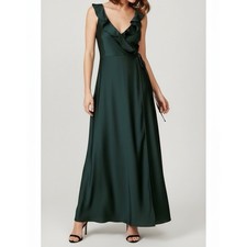 $220 NWT BHLDN Tansy Satin Charmeuse Wrap Maxi Dress, Emerald Green, 6 (US)