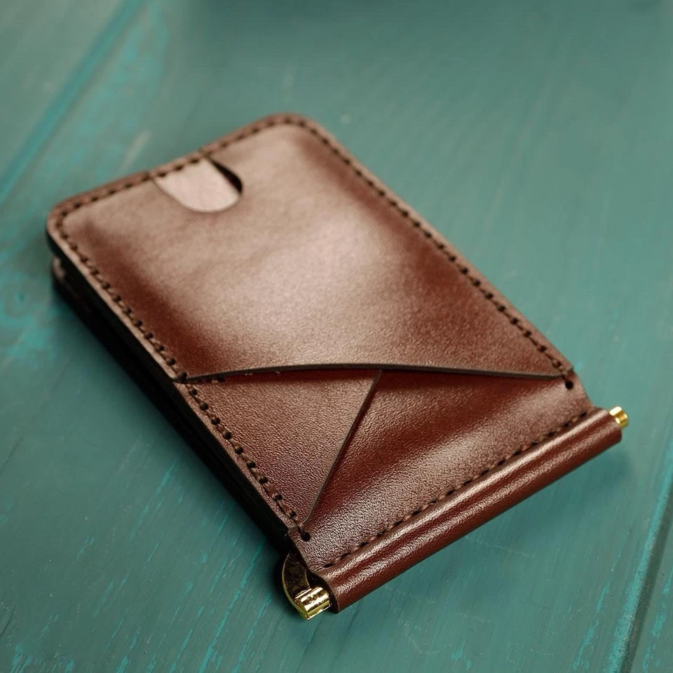 Handmade Cow Leather Wallet – Slim RFID Blocking Card Holder with Money Clip - Image 2 of 4