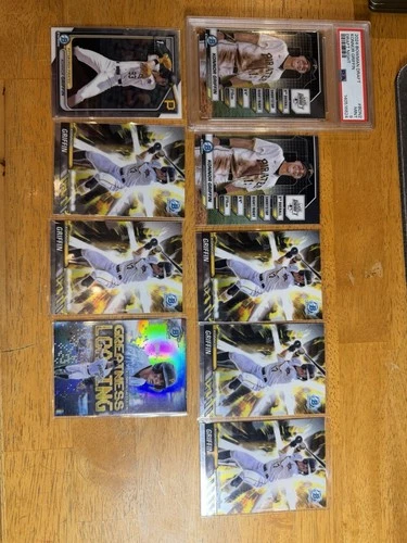 Konnor Griffin Bowman Chrome 9 Card Lot 1 Graded PSA 9, 1st Chrome & Inserts