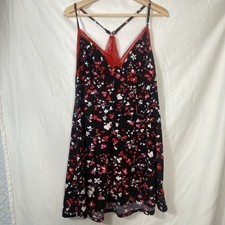 Secret Treasures Black w/ Pink  Red Flowers Lace Nightie Chemise Negligee Large