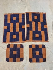 Vintage Bath Towels Tastemaker Hand Washcloth Navy Orange Geometric Lot of 4