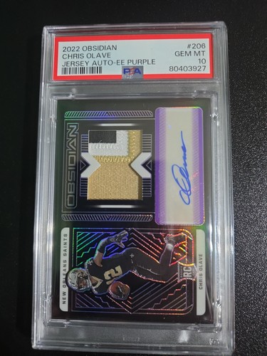 2022 Panini Obsidian - Rookie Jersey Auto Chris Olave #206 E/E Purple PSA 10