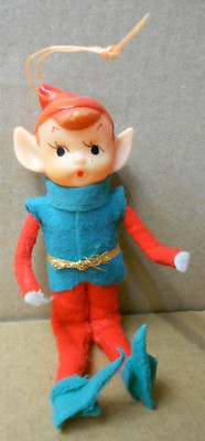 Vtg MCM 1960's Felt Pixie Elf Shelf Sitter CHRISTMAS TREE ORNAMENT