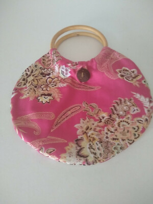 Tasche mit 2 Bambus -Ringgriffen thailand motiv fernöstlich rosa blumen