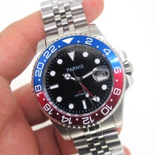 Orologio 40mm Parnis Zaffiro Movimento Automatico Uomo Rosso GMT Lusso 5ATM Impermeabile