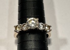 925 Sterling Silver Engagement Ring GP Czs Size 7 Round Solitaire Band 4 Accents