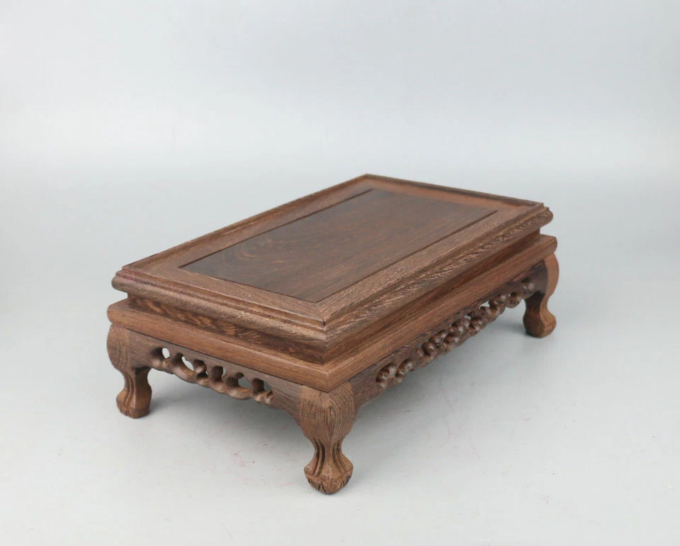 Wooden stand brown ji-chi wood rectangle curio display base for vase figure potQ - Image 2 of 4