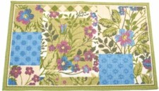 PRINTED KITCHEN ACCENT RUG nonskid back 17" x 28" FLOWERS ON GREEN BLUE, EE
