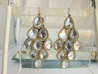 Vintage Super Sparkler Checkerboard Teardrops Chandelier Earrings 3.25" Pierced