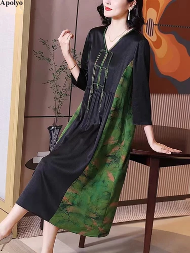 Women Buckle Spring Summer Loose Retro Casual Tunic Boho Shirt Midi Dress Kaftan - Bild 5 von 15