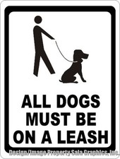 All Dogs Must be on a Leash Sign. Help keep pets safe  securely controlled.