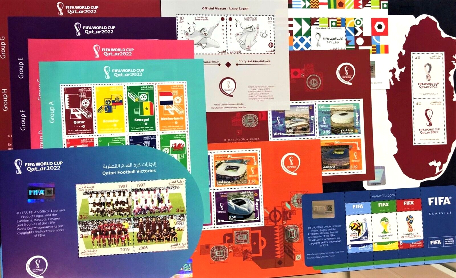 FIFA WORLD CUP 'Qatar2022' - 11 STAMP SHEETS LOT (ARAB CUP INCLUDED) (MNH)