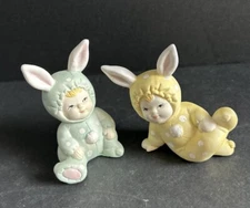 Artmark  Vintage Figurine Kids In Polka Dot Bunny Suits Set Of 2