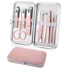 10pcs Pink Manicure Set Travel Nail Clippers Kit Pedicure Care Tools Fits Gift