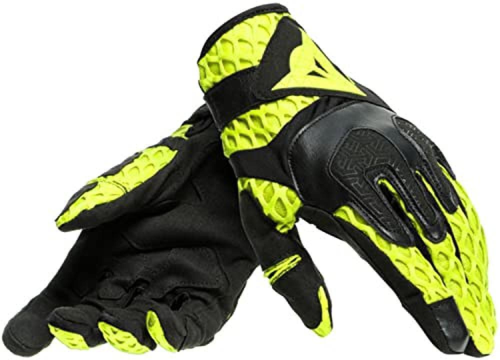 (TG. S) DAINESE AIR-MAZE UNISEX GLOVES BLACK FLUO-YELLOW S - NUOVO