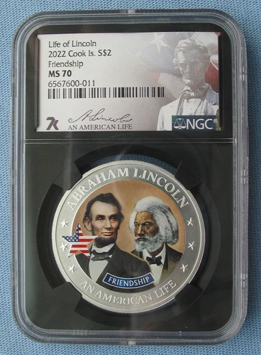 2022 Cook Islands $2 Life of Abraham Lincoln Friendship NGC MS70 1/2oz Silver 7K