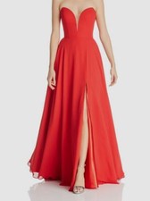 $298 Faviana Couture Women's Red Strapless Chiffon Sweetheart Gown Dress Size 0