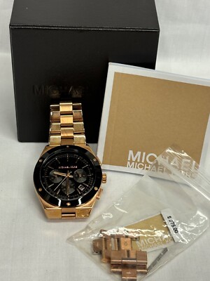 MICHAEL KORS ゴールド ブラック 時計 ラバー Michael Kors Men's Slim Runway Quartz Chronograph Gold-Tone