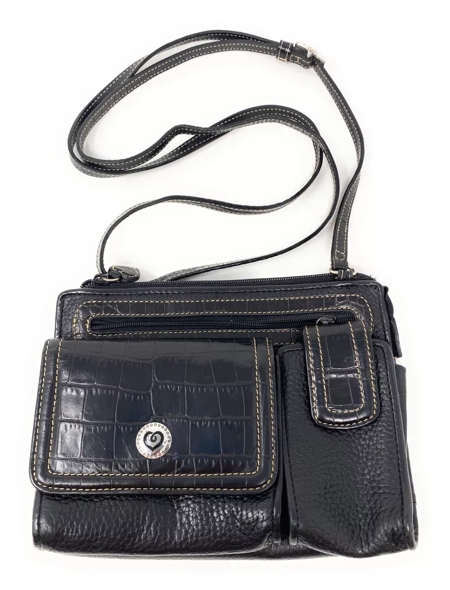 BRIGHTON Organizer Black Leather Crossbody Purse Wallet Small Travel Bag