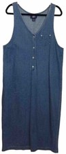 Vintage BJS Denim Overall Jumper Dress Size L Blue Textured Modest Grunge 90s