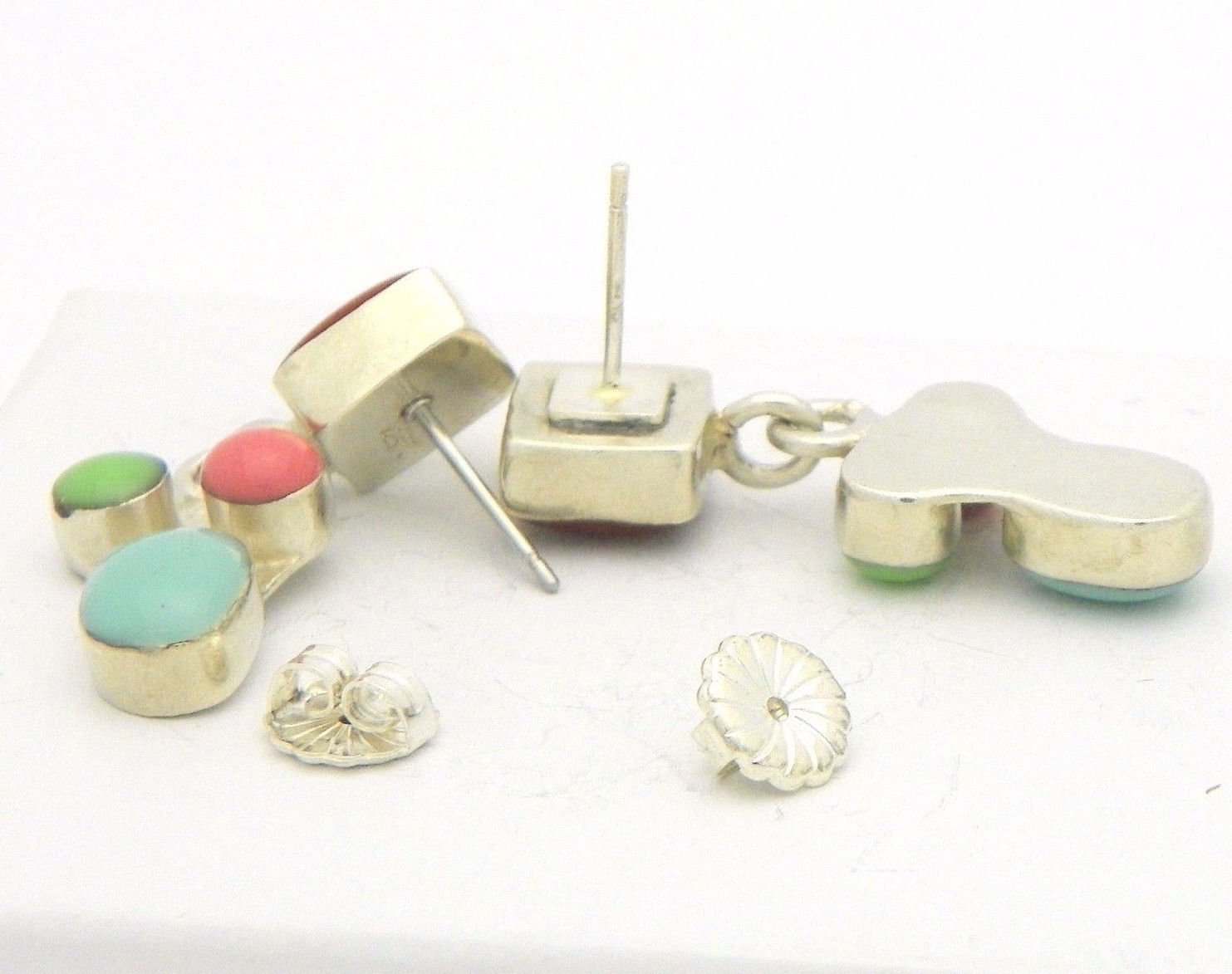 .925 Sterling Silver Multi-Stone Dangle Earrings … - image 2