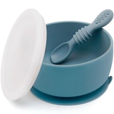 SAMiGO Silicone Baby Bowl and Spoon Set with Suction and Lid, First... Fast Ship