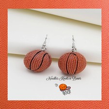 3D Basketball Dangle Drop Hook Earrings, Hoops Sports Jewelry, Free Shipping