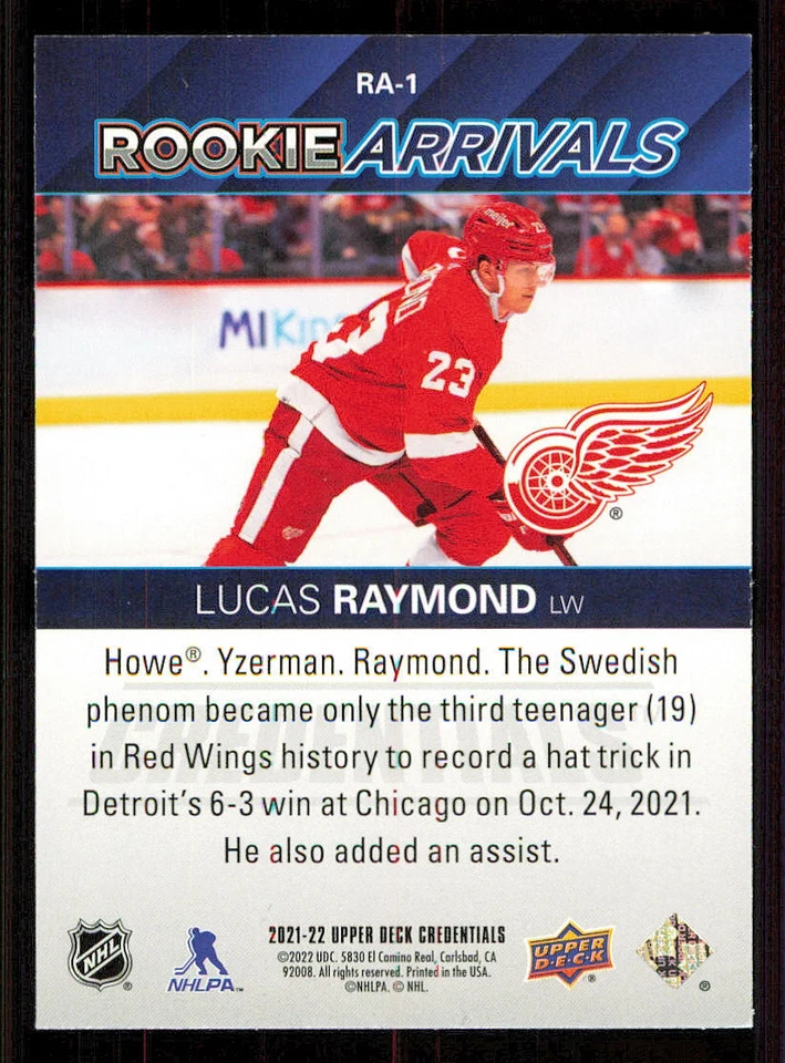 2021-22 Upper Deck Credentials Rookie Arrivals #RA1 Lucas Raymond - Image 2 of 2
