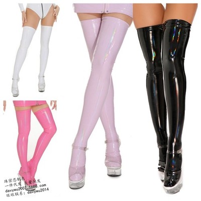 Womens Glossy Leather Socks Tight Sexy Thigh Stockings Lacquered Latex Stocking