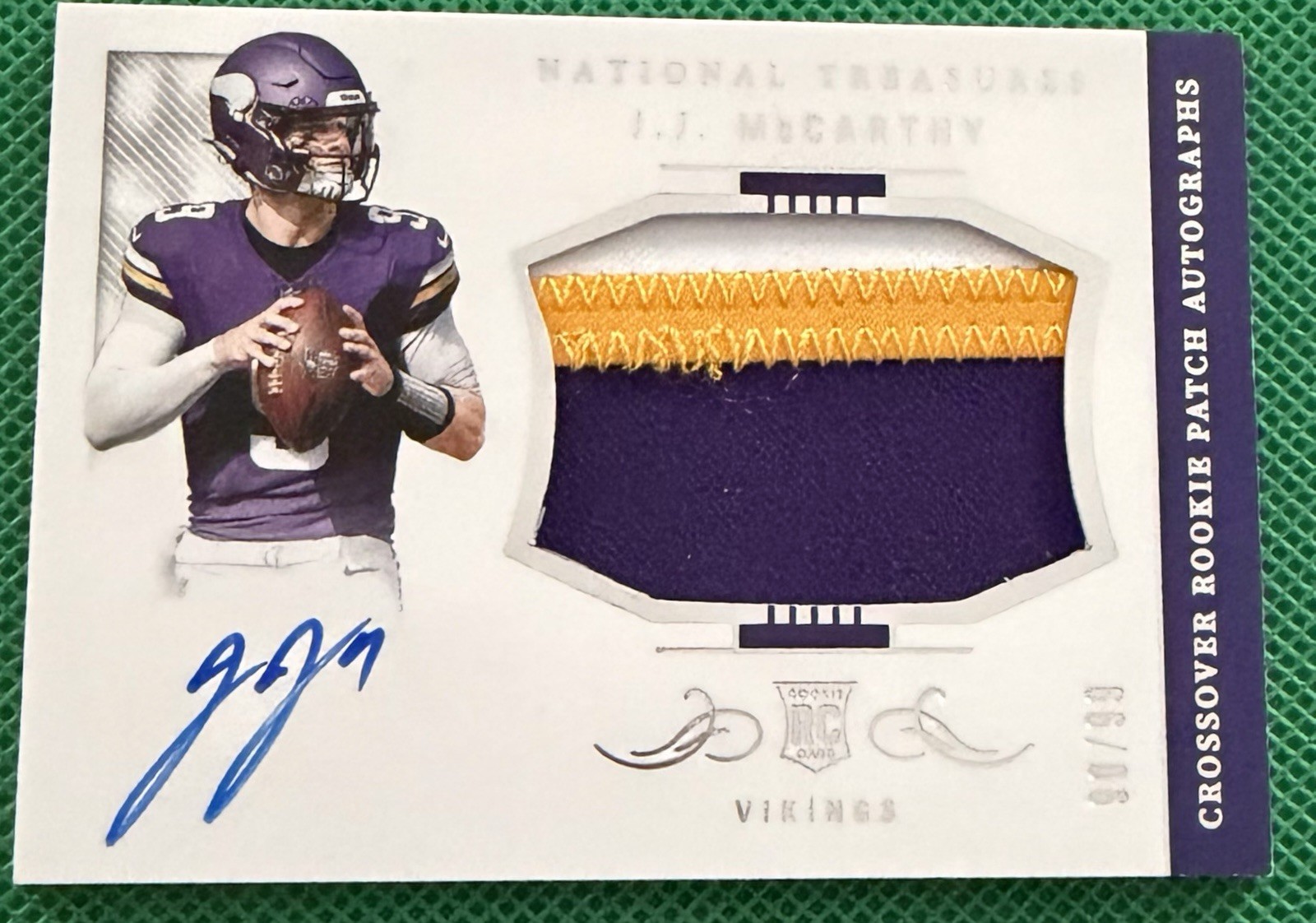 2024 Panini National Treasures - Crossover Rookie Patch Auto JJ McCarthy /99