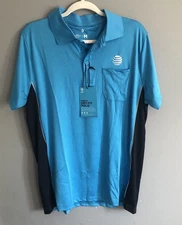 AT&T Polo Dry Fit Shirt Mens Medium Blue Short Sleeve Employee Uniform Work Wear