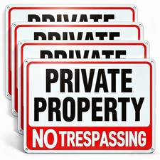 4 Pack Large No Trespassing Signs Private Property, 12x8 Inch Rust Free Alumi...
