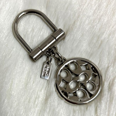 COACH Rhinestone Signature motif Keychain Bag Charm Silver color
