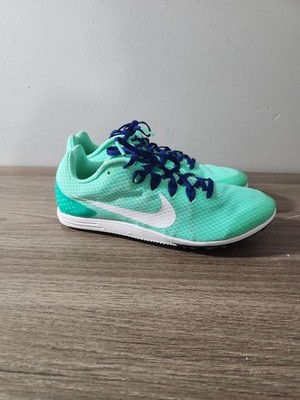 NIKE Rival D 9 Green Glow White Mid Distance Track Spikes Shoes Womens Sz 10