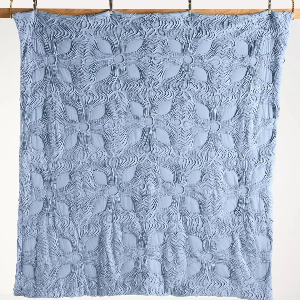 Edredón de algodón Anthropologie Stacy - King - Azul - Cosido acanalado - Nuevo con etiquetas Foto 3 de 4