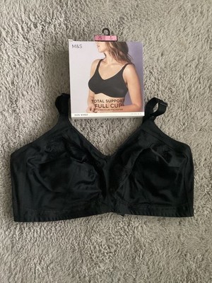 BNWT Ladies 44F M&S Black Floral Lacey Non Wired Total Support Full Cup Bra