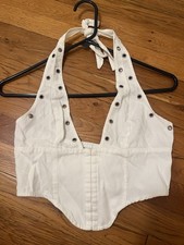 White Halter Bustier Corset Top XS Solid Eyel...