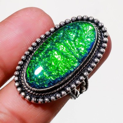 Grüner Triplett Opal Edelstein 925 Silber Handarbeit Schmuck Ring Größe 8