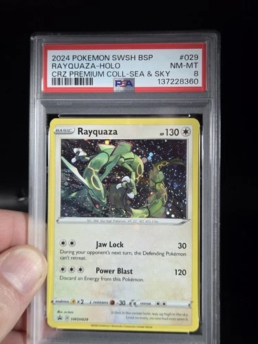 2024 Pokemon SWSH BSP CRZ Premium Coll Sea & Sky #029 Rayquaza - Holo PSA 8