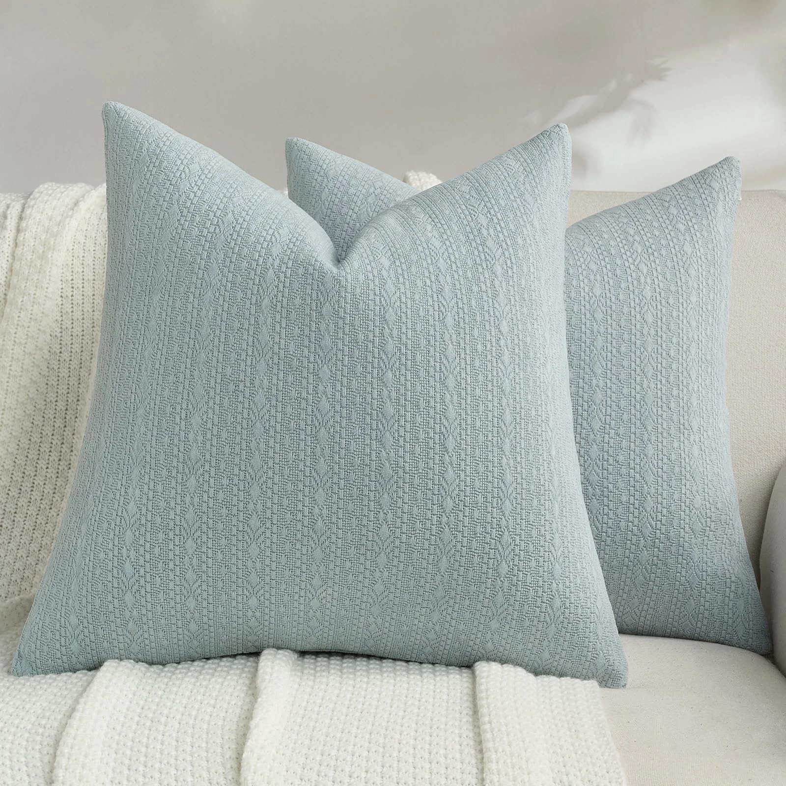 Pack of 2 Solid Chenille Throw Pillow Covers 18x18 Inch Soft Farmhouse Decora...