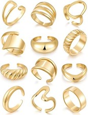 Chunky Gold Stackable Rings for Women Non Tarnish, 18K Gold-Plated 12 Pcs Gold