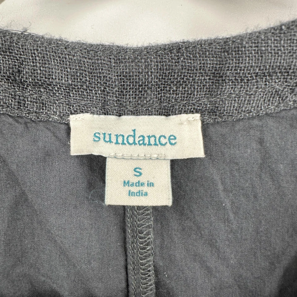 Vestido Sundance Mujer Pequeño Gris Carbón Lino Midi Cuello en V Manga Abullonada Boho Foto 4 de 4