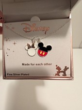 Disney Mickey Minnie Fine Silver-Plated Necklace Made for each other NEW