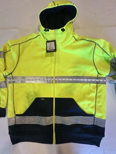 Bisley Workwear Jacket Hooded Zipper ANSI 107 R Class 3 Yellow Navy Reflect 2XL image 8