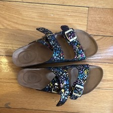 Girls' Multicolor Glitter Buckle Slide Sandals Adjustable Strap Flat Open Toe