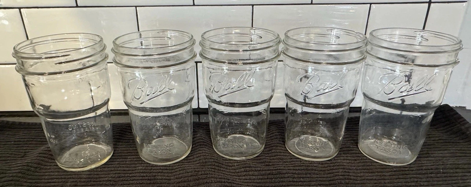 Lot 5 Ball Nesting Mason Jars Glass 5.5in With Measurements Vintage Canning